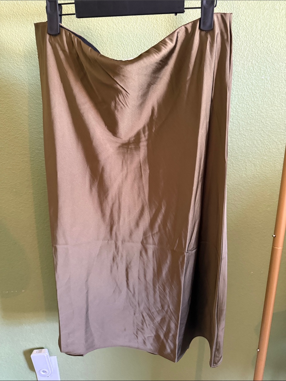 Satin Midi Slip Skirt in Dark Olive